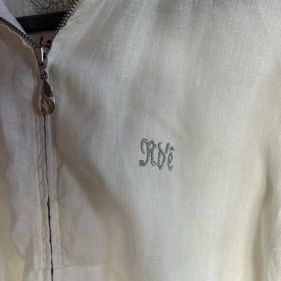 Raison D'etre Ladies White 100% Linen 1/2 Sleeve Hoodie Jacket with Zip Size M - Picture 5 of 8